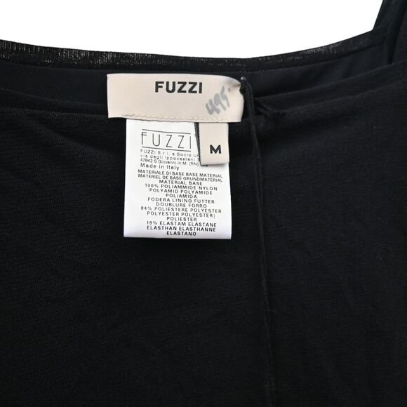 Fuzzi Ruched Bodycon Dress Size M Medium Black Long Sleeve Square Neck Mesh - Picture 7 of 8